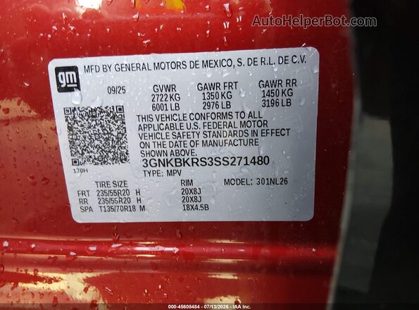 3GNKBKRS3SS271480 2025 CHEVROLET BLAZER Red Widok komory silnika