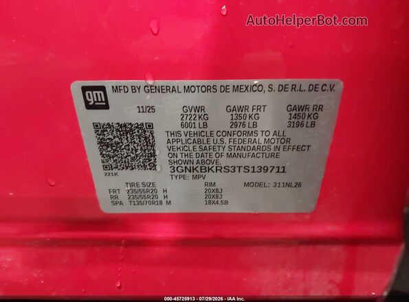 3GNKBKRS3TS139711 2026 CHEVROLET BLAZER Red Engine compartment view