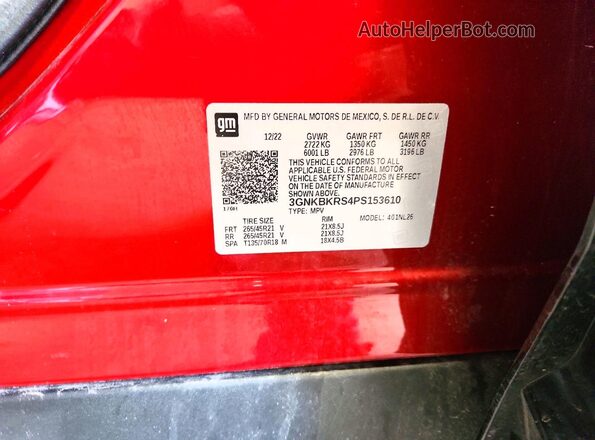 3GNKBKRS4PS153610 2023 CHEVROLET BLAZER Красный Вид наклейки с VIN-кодом