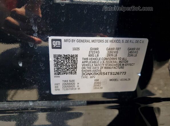 3GNKBKRS4TS126773 2026 CHEVROLET BLAZER Black Вид наклейки з VIN-кодом