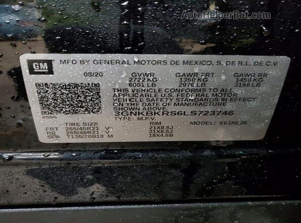 3GNKBKRS6LS723746 2020 CHEVROLET BLAZER Black Widok naklejki z numerem VIN