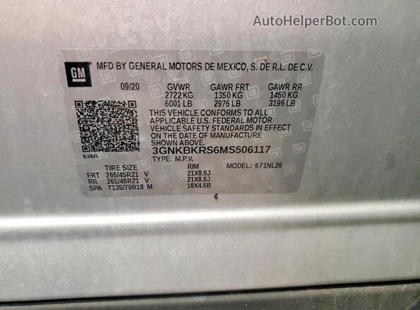 3GNKBKRS6MS506117 2021 CHEVROLET BLAZER Silver Widok komory silnika