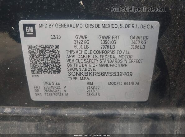 3GNKBKRS6MS532409 2021 CHEVROLET BLAZER Black Engine compartment view