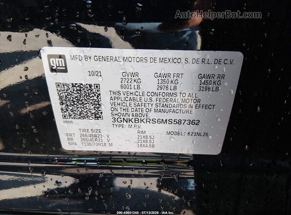 3GNKBKRS6MS587362 2021 CHEVROLET BLAZER Черный Вид подкапотного пространства