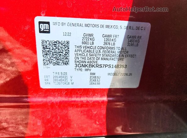 3GNKBKRS7PS148353 2023 CHEVROLET BLAZER Red Вид підкапотного простору