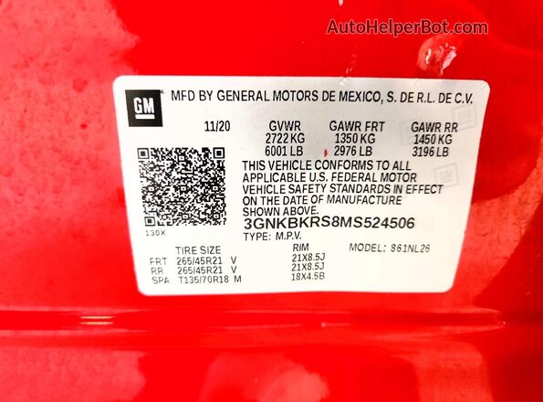 3GNKBKRS8MS524506 2021 CHEVROLET BLAZER Red Vista interior de 360 grados