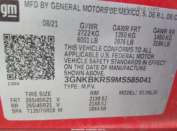 3GNKBKRS9MS585041 2021 CHEVROLET BLAZER Red Widok komory silnika