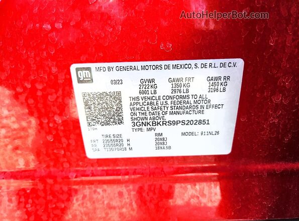 3GNKBKRS9PS202851 2023 CHEVROLET BLAZER Red 360 interior view