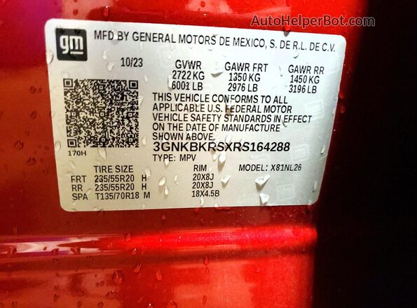 3GNKBKRSXRS164288 2024 CHEVROLET BLAZER Red Панорамний вид салону 360°
