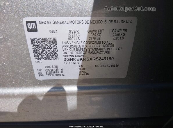 3GNKBKRSXRS249180 2024 CHEVROLET BLAZER Silver Շարժիչի բաժամունքի տեսք