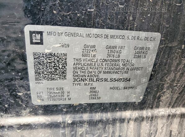 3GNKBLRS9LS549354 2020 CHEVROLET BLAZER Black Widok naklejki z numerem VIN