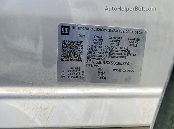 3GNKBLRSXSS105334 2025 CHEVROLET BLAZER White Vista de la etiqueta del VIN