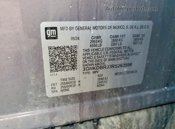 3GNKDBRJ3RS263598 2024 CHEVROLET BLAZER Purple Vista de la etiqueta del VIN