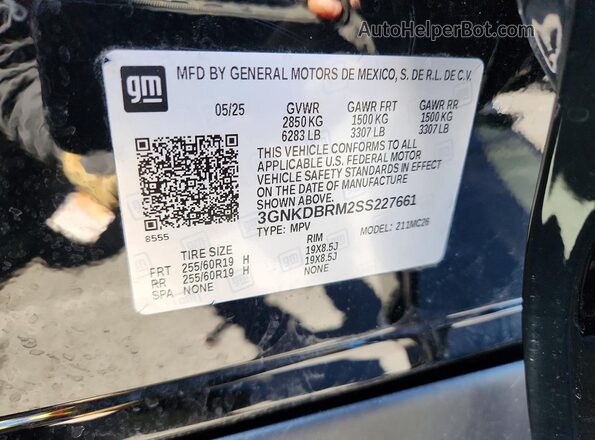 3GNKDBRM2SS227661 2025 CHEVROLET BLAZER Black Vista de la etiqueta del VIN