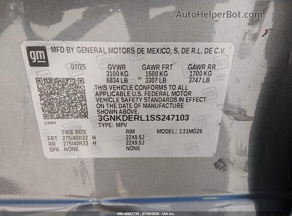 3GNKDERL1SS247103 2025 CHEVROLET OTHER Silver Շարժիչի բաժամունքի տեսք