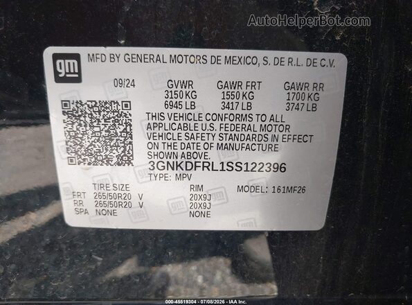 3GNKDFRL1SS122396 2025 CHEVROLET BLAZER EV POLICE PACKAGE Black Vista del compartimento del motor