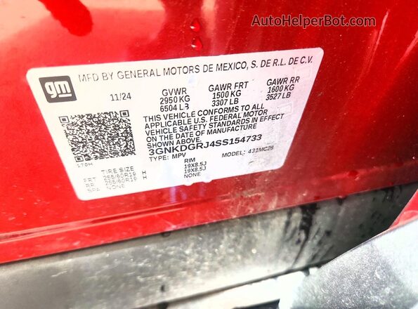 3GNKDGRJ4SS154733 2025 CHEVROLET BLAZER Red VIN sticker view