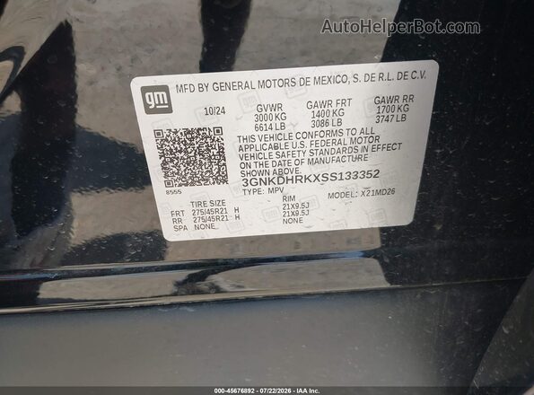 3GNKDHRKXSS133352 2025 CHEVROLET OTHER Black Vista del compartimento del motor