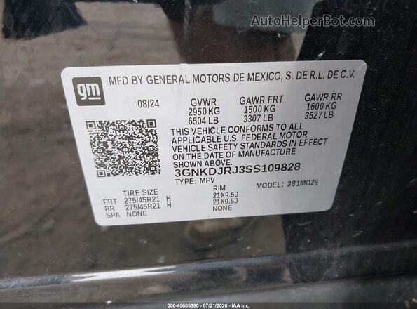3GNKDJRJ3SS109828 2025 CHEVROLET OTHER Черный Вид подкапотного пространства