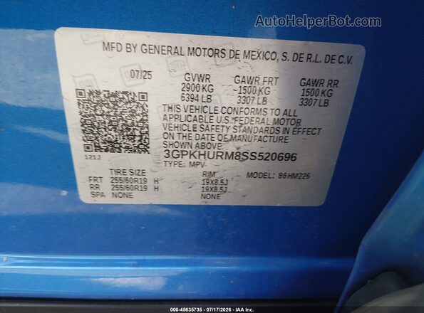 3GPKHURM8SS520696 2025 HONDA PROLOGUE Blue Engine compartment view