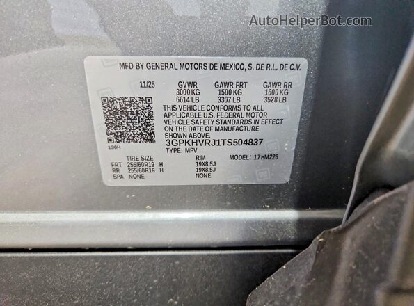 3GPKHVRJ1TS504837 2026 HONDA PROLOGUE Gray VIN կոդի պիտակի տեսք
