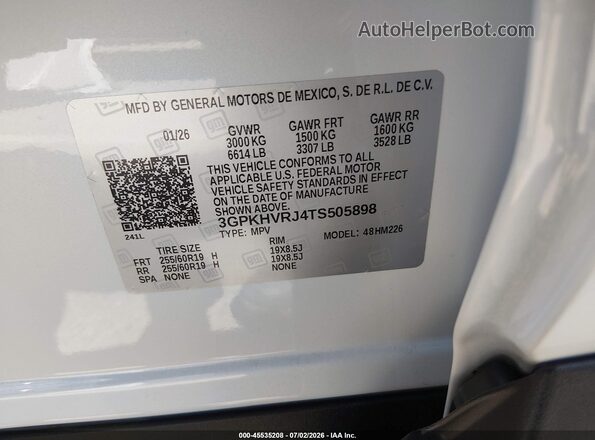 3GPKHVRJ4TS505898 2026 HONDA PROLOGUE White ძრავის განყოფილების ხედი