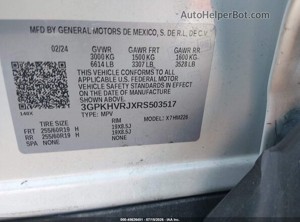 3GPKHVRJXRS503517 2024 HONDA PROLOGUE Белый Вид подкапотного пространства
