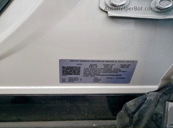 3GPKHWRM0SS503922 2025 HONDA PROLOGUE White Widok naklejki z numerem VIN