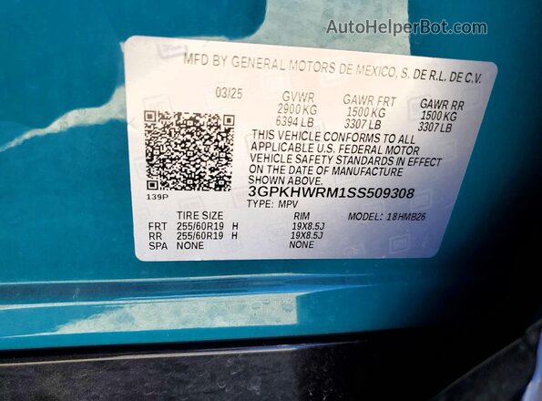 3GPKHWRM1SS509308 2025 HONDA PROLOGUE Turquoise Vista interior de 360 grados