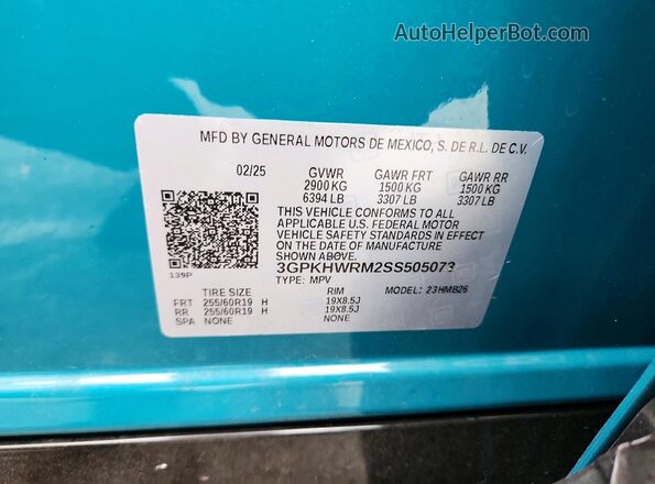 3GPKHWRM2SS505073 2025 HONDA PROLOGUE Teal Widok naklejki z numerem VIN