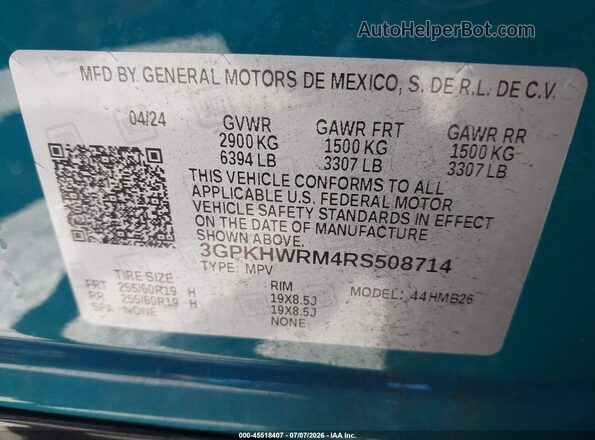 3GPKHWRM4RS508714 2024 HONDA PROLOGUE Зеленый Вид подкапотного пространства