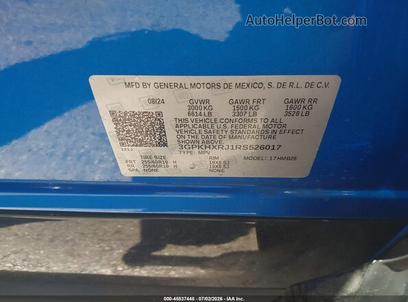 3GPKHXRJ1RS526017 2024 HONDA PROLOGUE Синий Вид подкапотного пространства