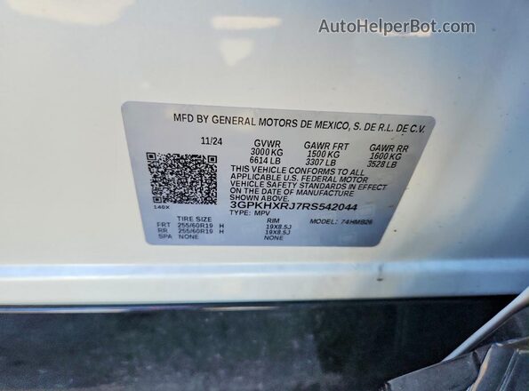3GPKHXRJ7RS542044 2024 HONDA PROLOGUE Белый Вид наклейки с VIN-кодом