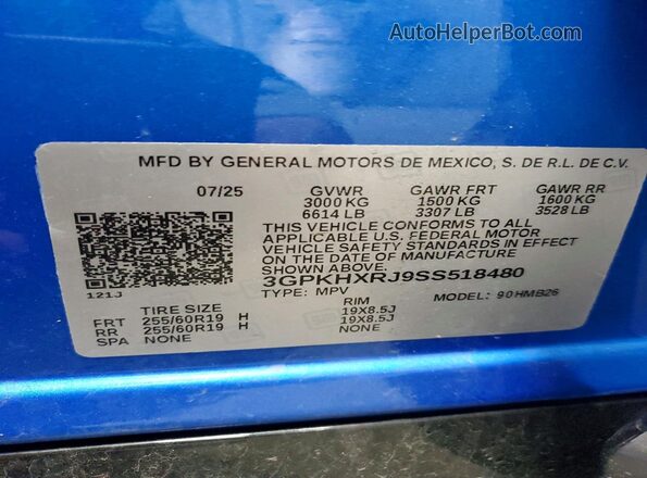3GPKHXRJ9SS518480 2025 HONDA PROLOGUE Синий Панорамный вид салона 360°