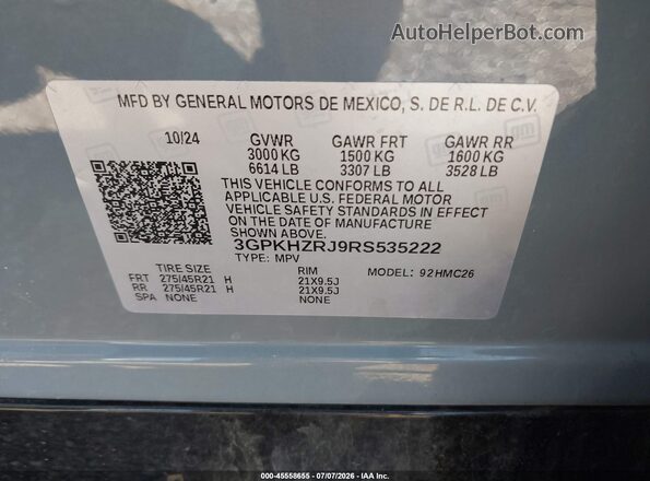 3GPKHZRJ9RS535222 2024 HONDA PROLOGUE Gray Widok komory silnika