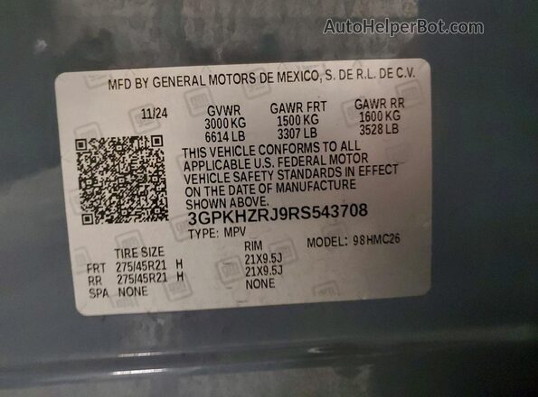 3GPKHZRJ9RS543708 2024 HONDA PROLOGUE Gray Vista de la etiqueta del VIN