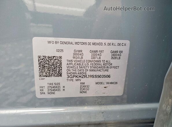 3GPKHZRJ9SS503506 2025 HONDA PROLOGUE Gray VIN կոդի պիտակի տեսք