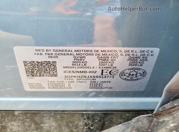 3GPKHZRJXSS514773 2025 HONDA PROLOGUE Gray Widok naklejki z numerem VIN