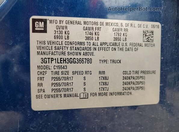 3GTP1LEH3GG366780 2016 GMC SIERRA Blue 360 interior view