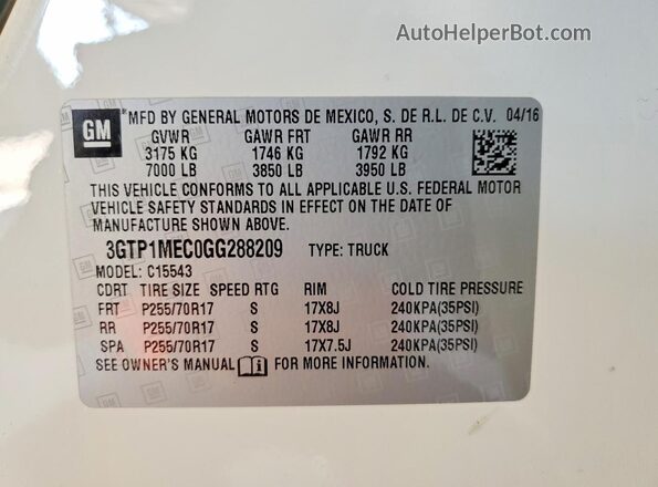 3GTP1MEC0GG288209 2016 GMC SIERRA White Շարժիչի բաժամունքի տեսք