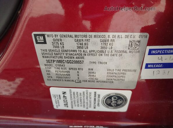 3GTP1MEC1GG208657 2016 GMC SIERRA Красный Вид подкапотного пространства