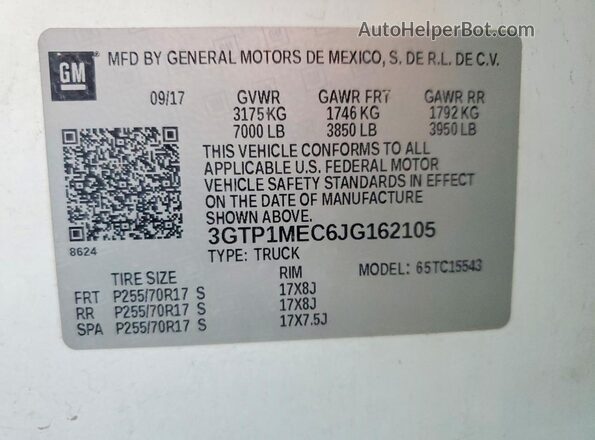 3GTP1MEC6JG162105 2018 GMC SIERRA White Շարժիչի բաժամունքի տեսք