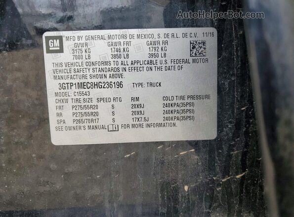 3GTP1MEC8HG236196 2017 GMC SIERRA Charcoal ძრავის განყოფილების ხედი