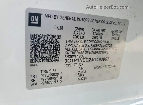 3GTP1NEC2JG483967 2018 GMC SIERRA White ძრავის განყოფილების ხედი