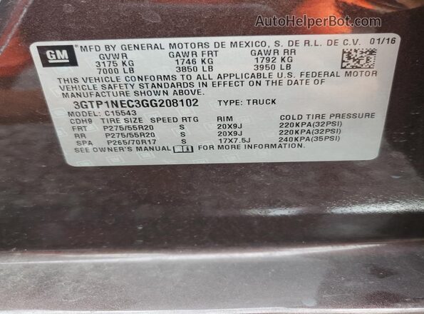 3GTP1NEC3GG208102 2016 GMC SIERRA Brown Widok komory silnika