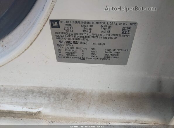 3GTP1NEC4GG115945 2016 GMC SIERRA White Вид підкапотного простору