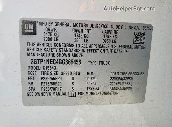 3GTP1NEC4GG368456 2016 GMC SIERRA White Շարժիչի բաժամունքի տեսք