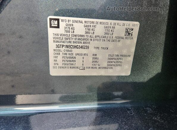 3GTP1NEC5HG346239 2017 GMC SIERRA Gray Vista del compartimento del motor