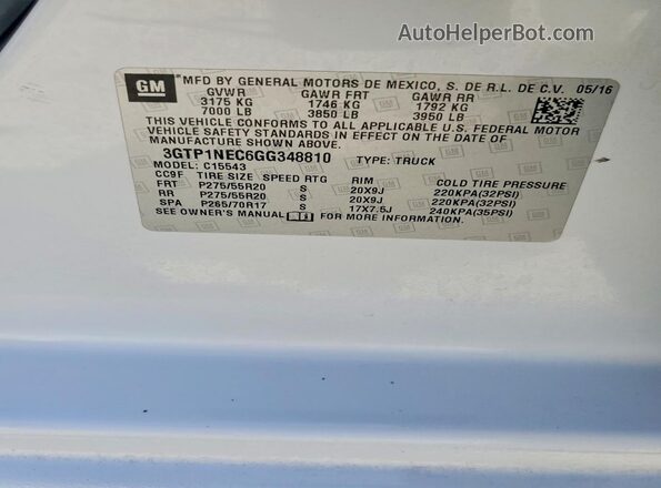 3GTP1NEC6GG348810 2016 GMC SIERRA White ძრავის განყოფილების ხედი