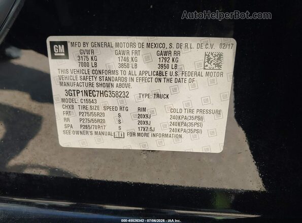 3GTP1NEC7HG358232 2017 GMC SIERRA Black Вид підкапотного простору